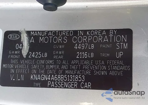 2011 Kia Optima Ex Turbo z USA, uszkodzony, nr VIN KNAGN4A68B5131853